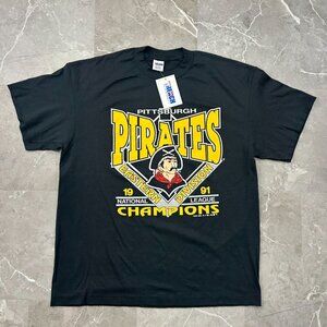 90s Vintage Pittsburgh Pirates Graphic Tee Mens XL Dead Stock 1991 NL Champions
